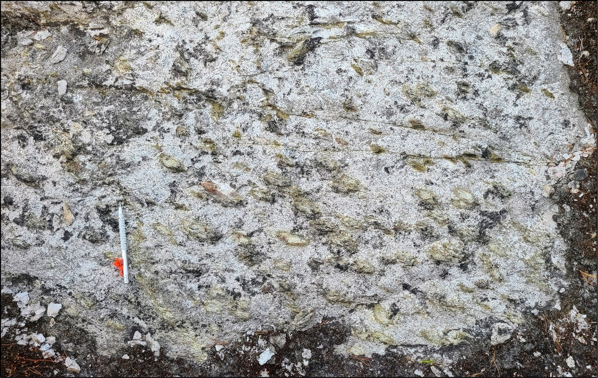 Main discovery. Spodumene-rich pegmatite, with aureole of Li-mica.